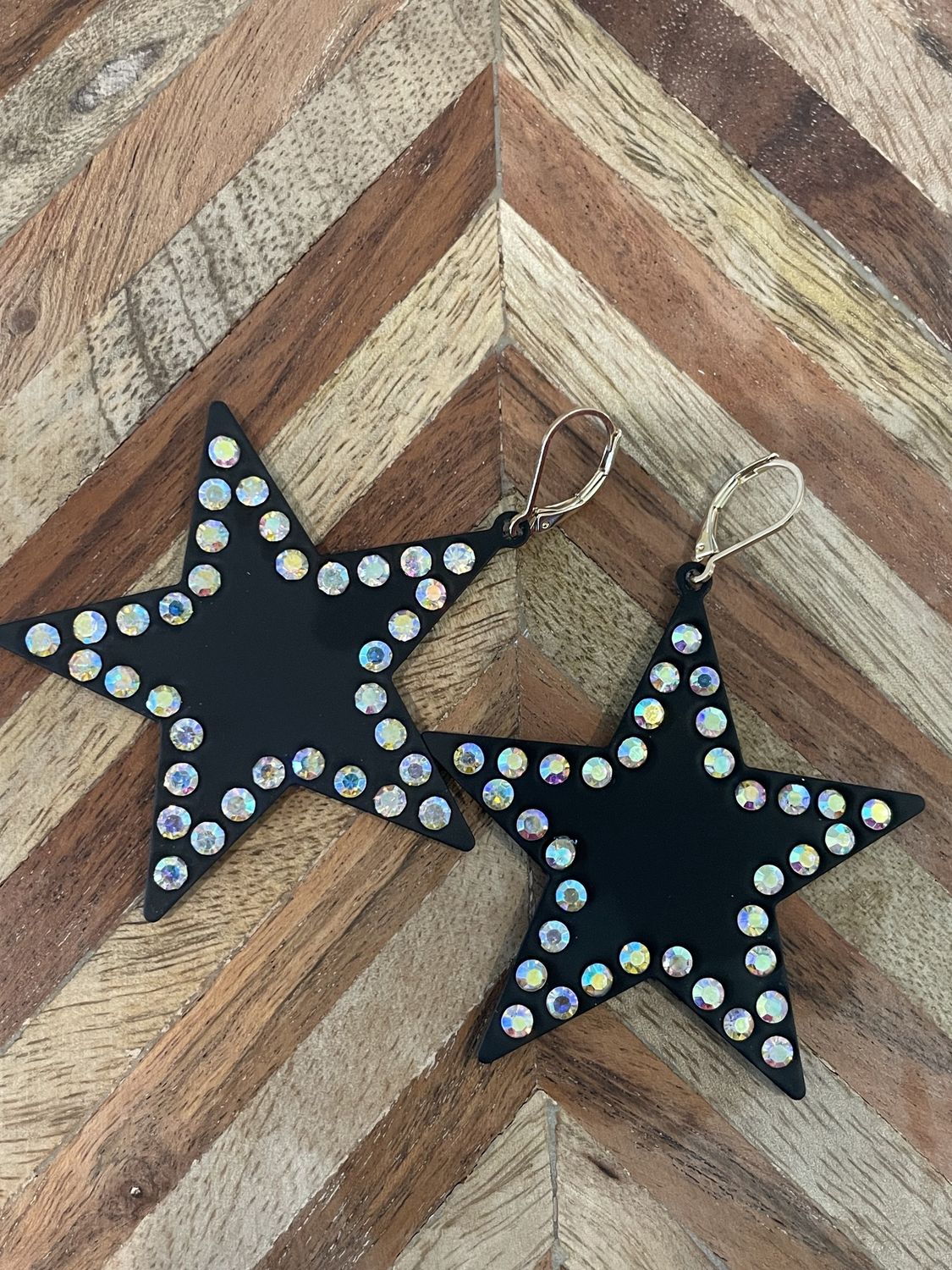 Color Coated Star Black Rhinestone Earrings