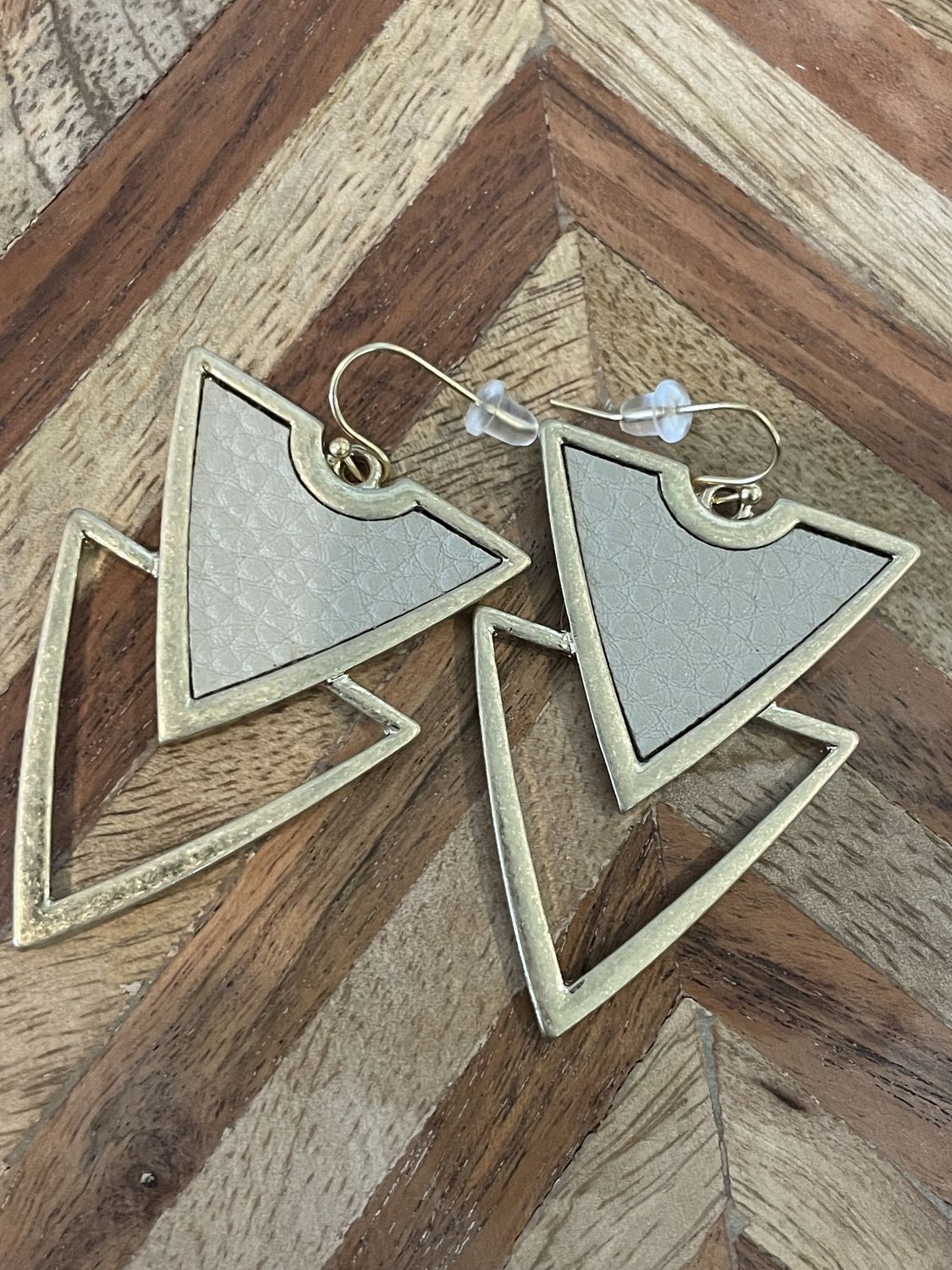 Double Triangle Ivory Leather Earrings