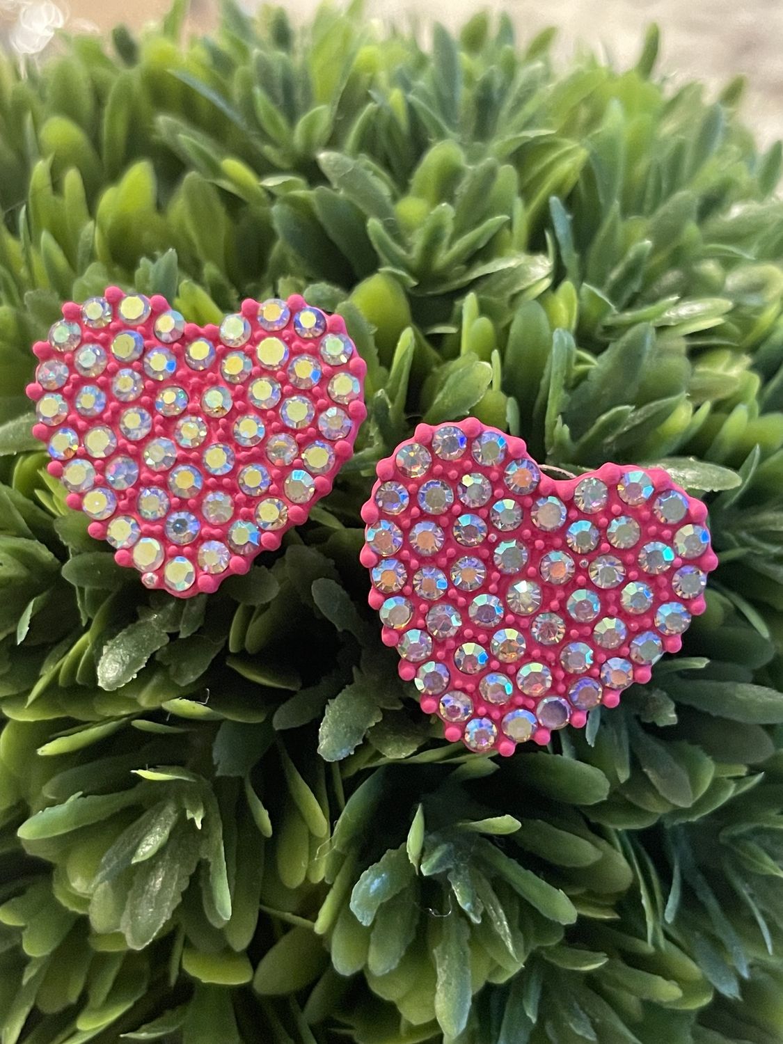 Crystal Heart Neon Pink Stud Earrings