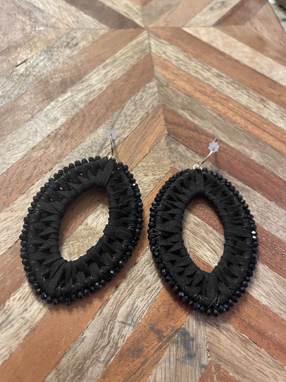 Bead Trim Suede Marquise Earrings