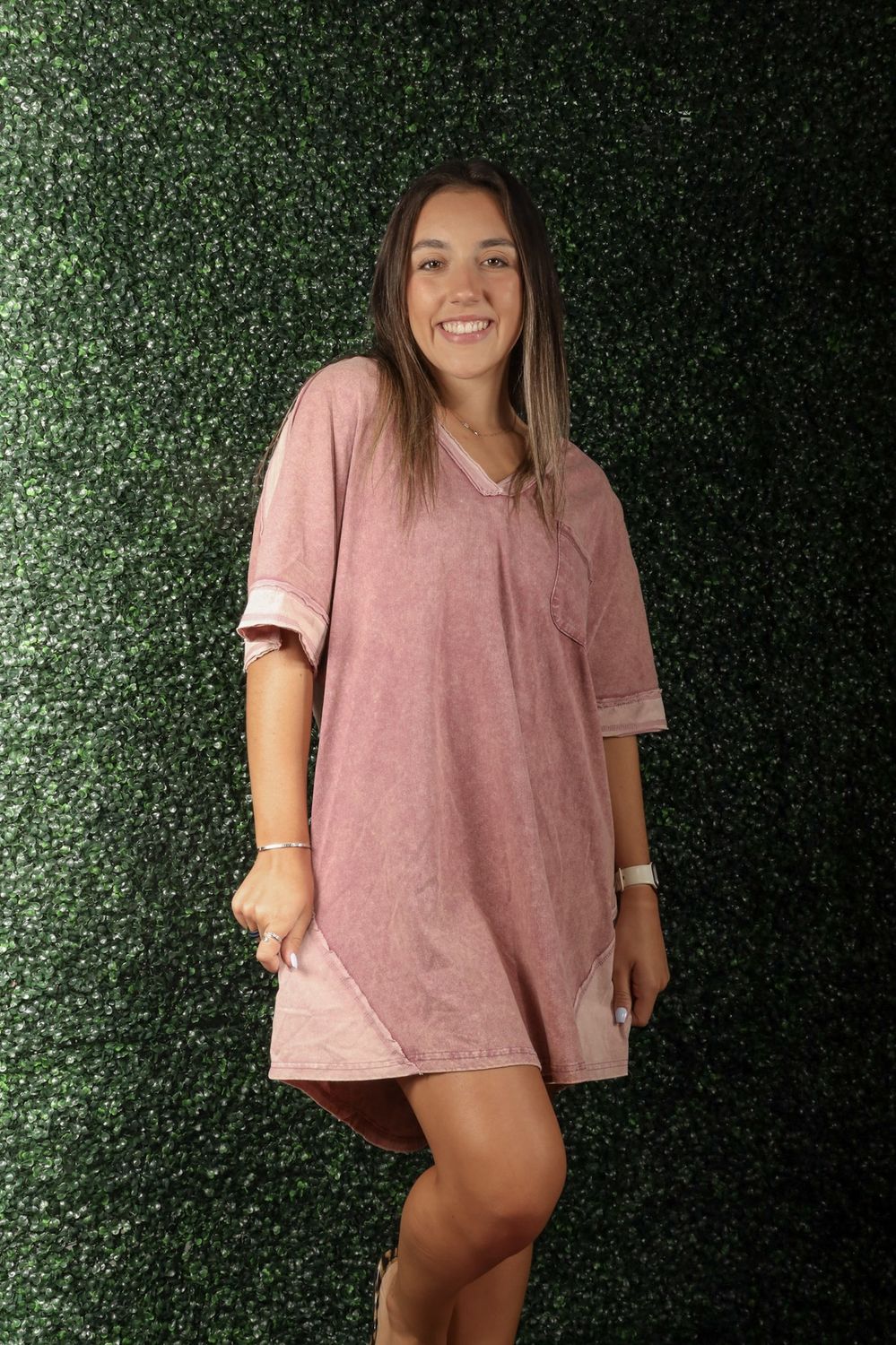 Red Crystal Wash  T-Shirt Dress