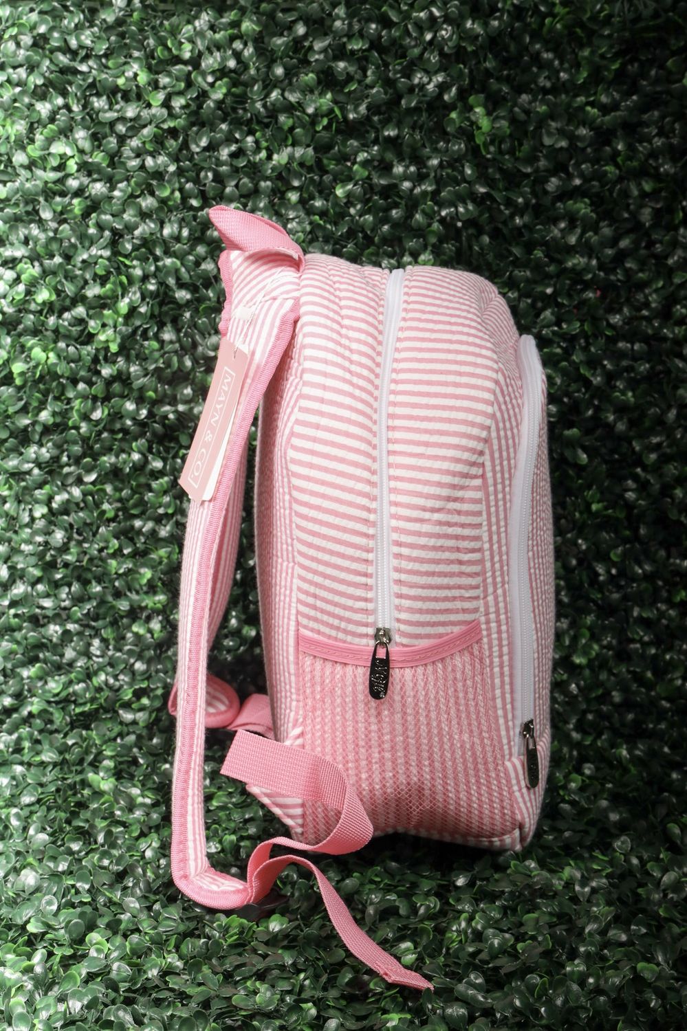 Pink Seersucker Backpack