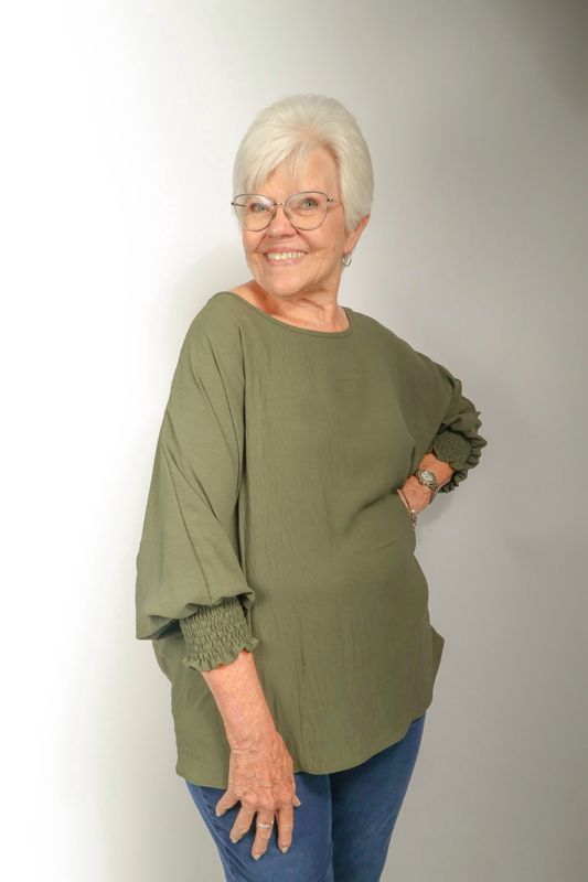 Dark Green Synched Sleeve Blouse