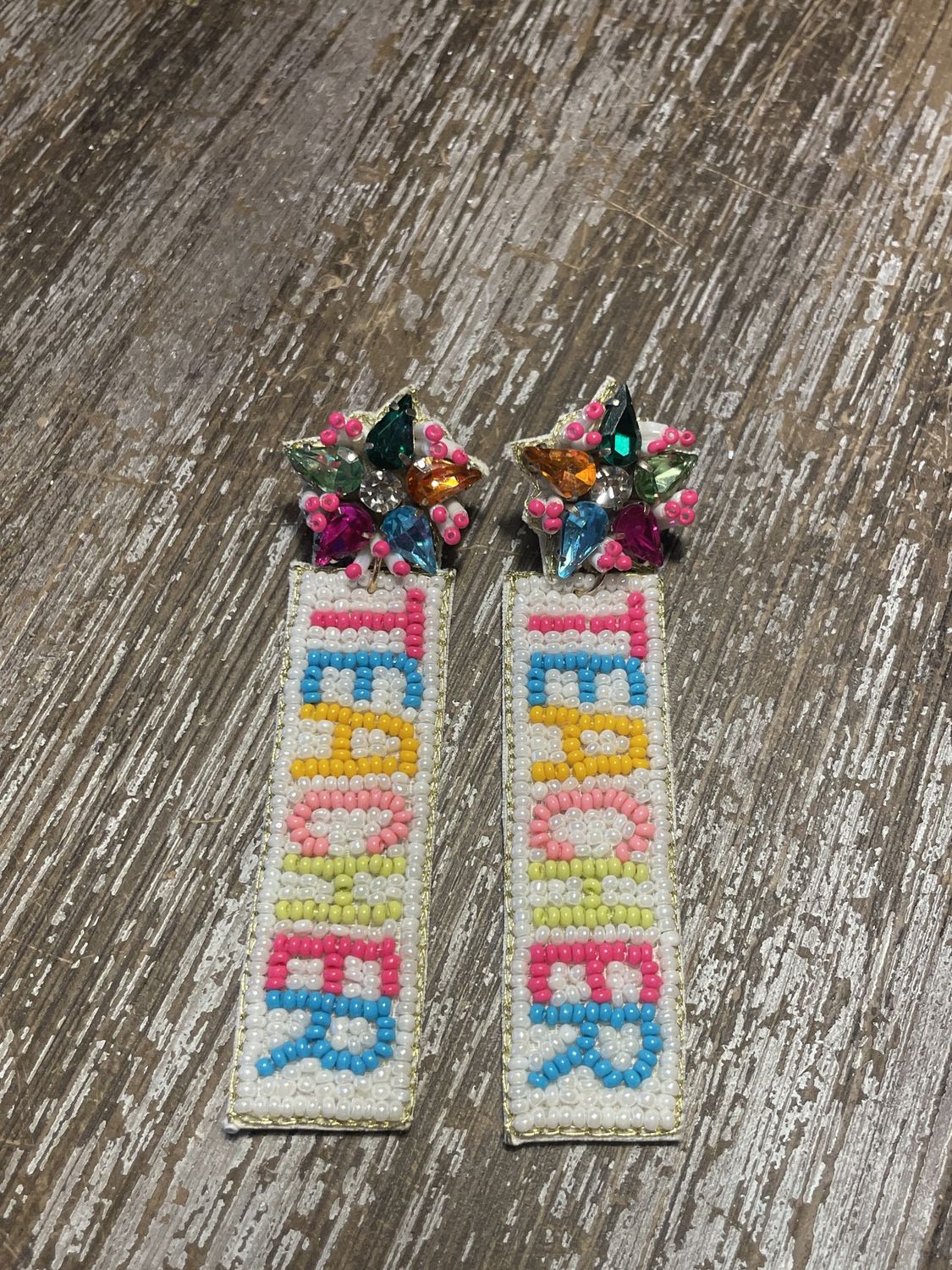 &#39;Teacher&#39; Colorful Beaded Earrings