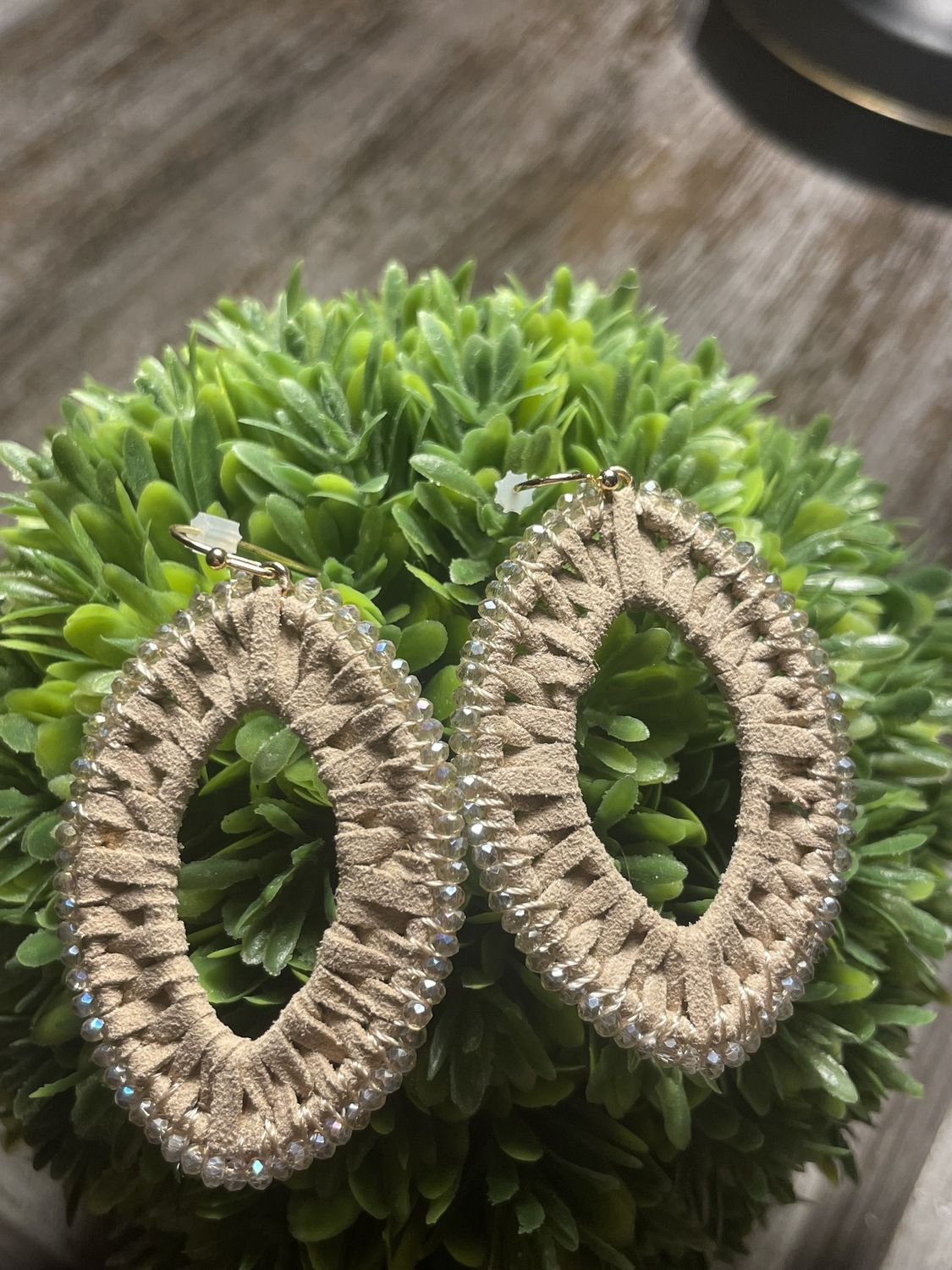 Brown Wrapped Raffia Glass Beads Earrings