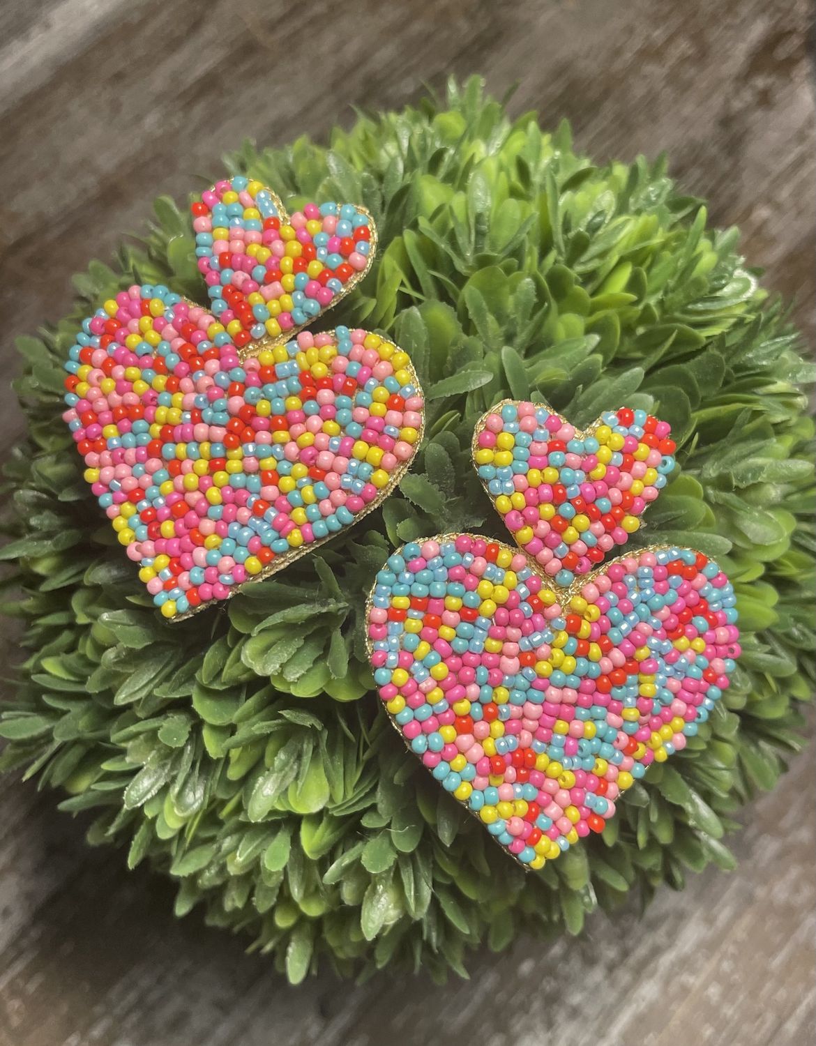 Double Colorful Beaded Hearts Earrings