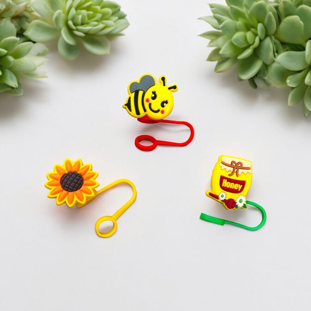 3 Set Of Bee Themed Straw Toppers