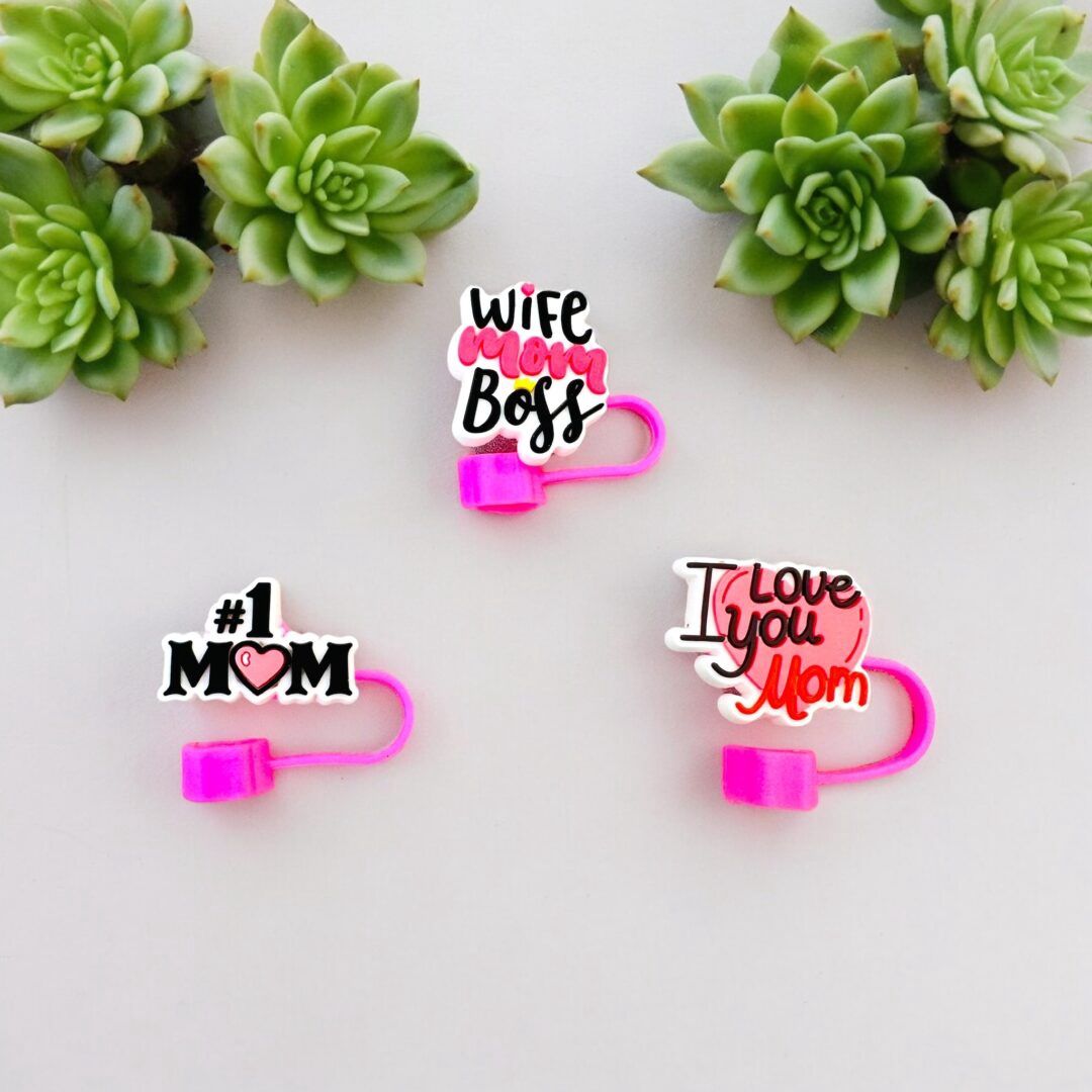 Set of 3 Mom Themed Straw Toppers
