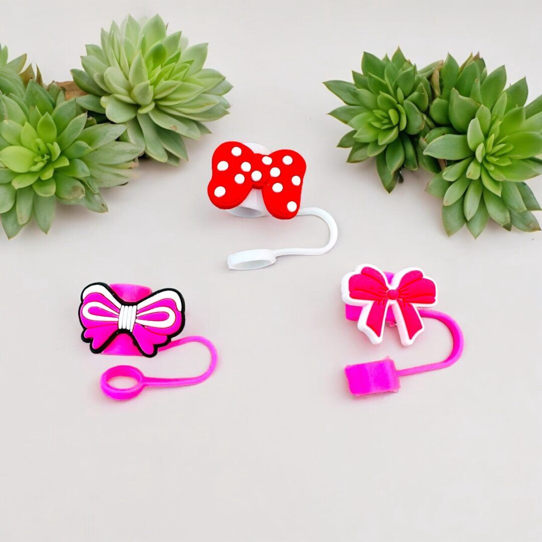 Set of 3 Bow Themed Straw Toppers