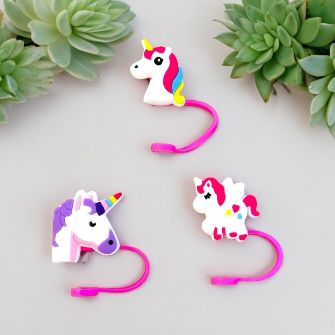 Set Of 3 Unicorn Straw Toppers