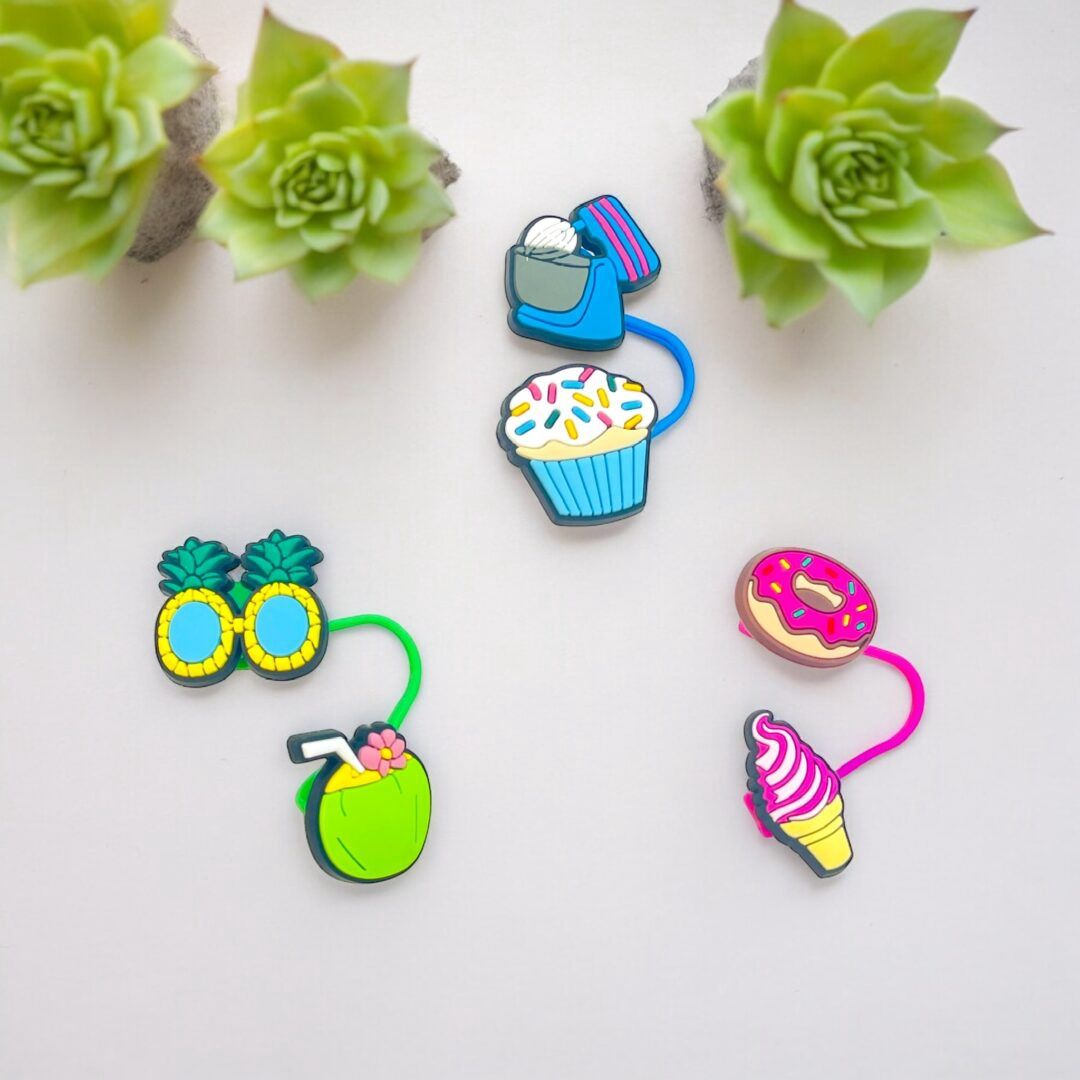 Set of 3 Summer and Sweets Themed Straw Toppers