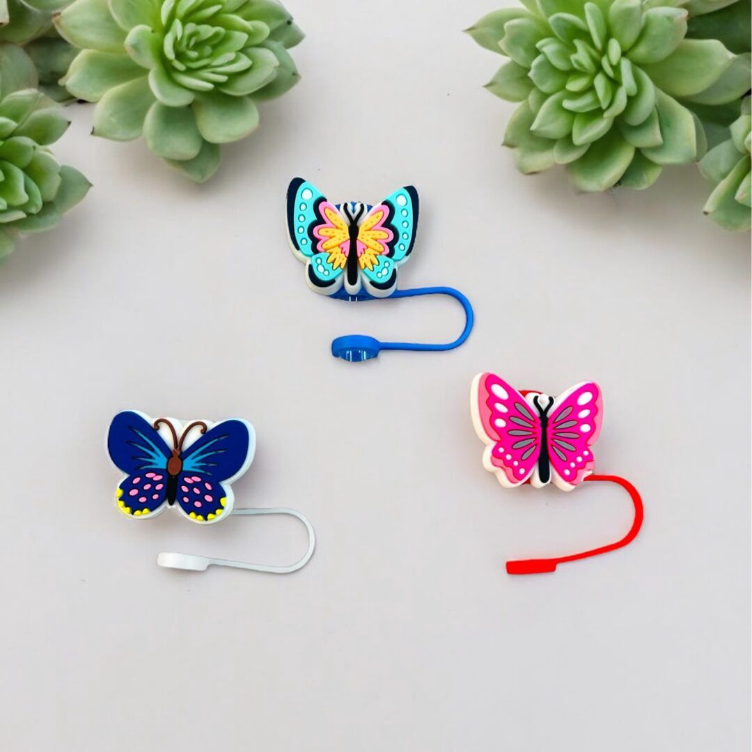 Set of 3 Multicolor Butterfly Straw Toppers