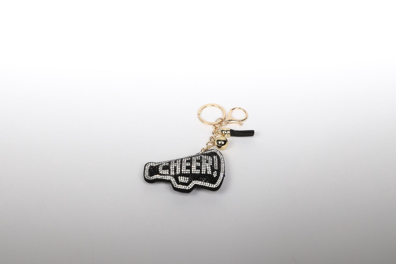 'Cheer' Sparkly Black/Pink Rhinestone Keychain