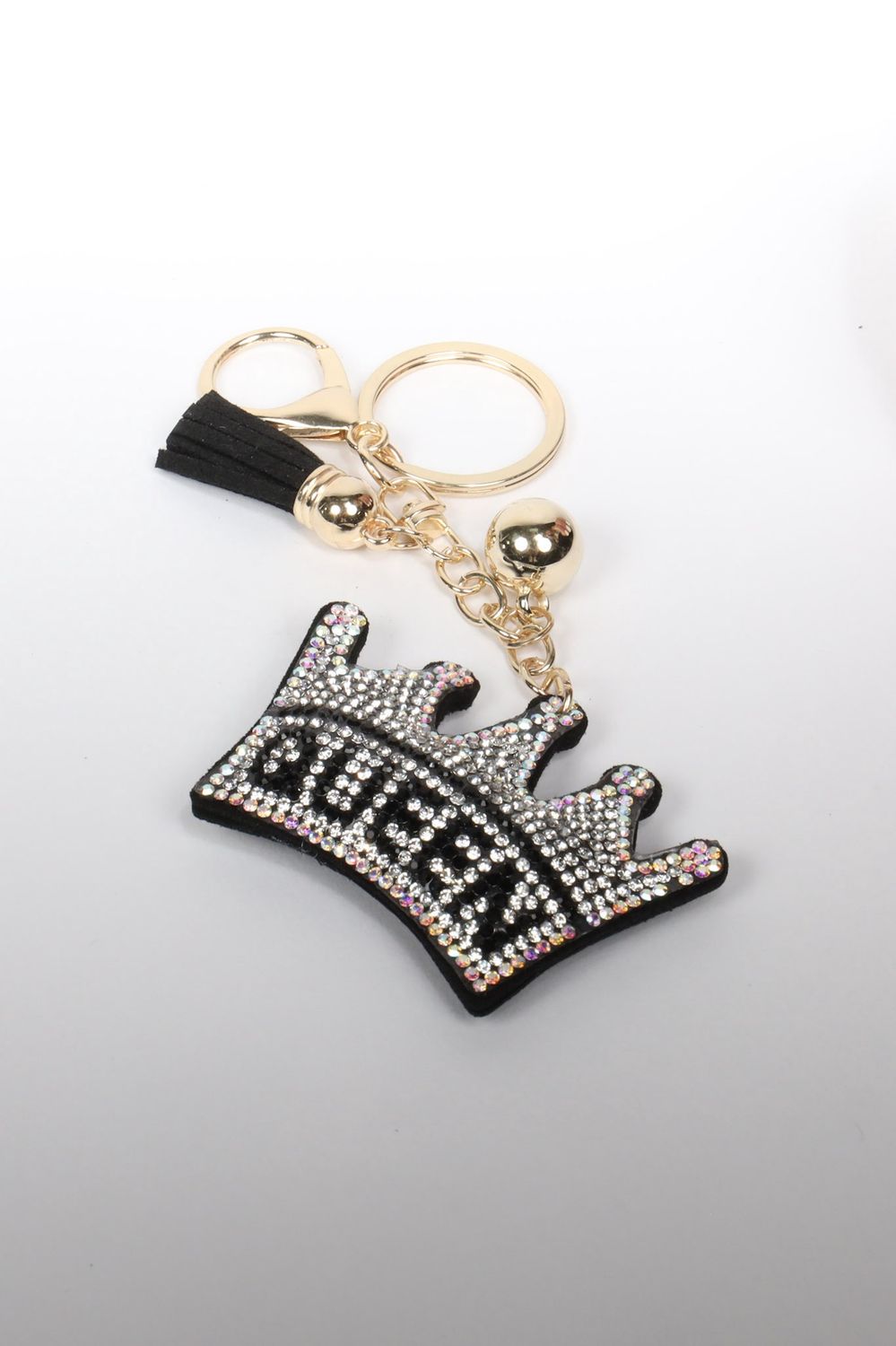 &#39;Queen&#39; Crown Black and Iridescent Keychain