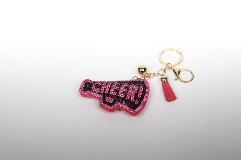 &#39;Cheer&#39; Sparkly Black/Pink Rhinestone Keychain