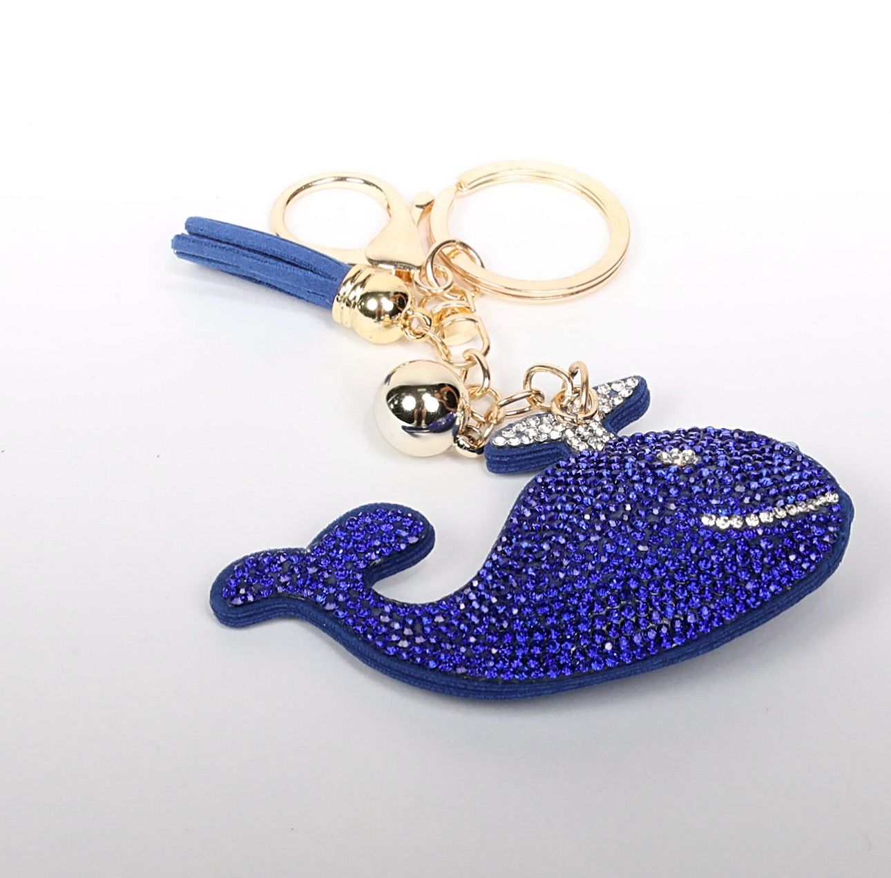 Rhinestoned Dark Blue Whale Keychain