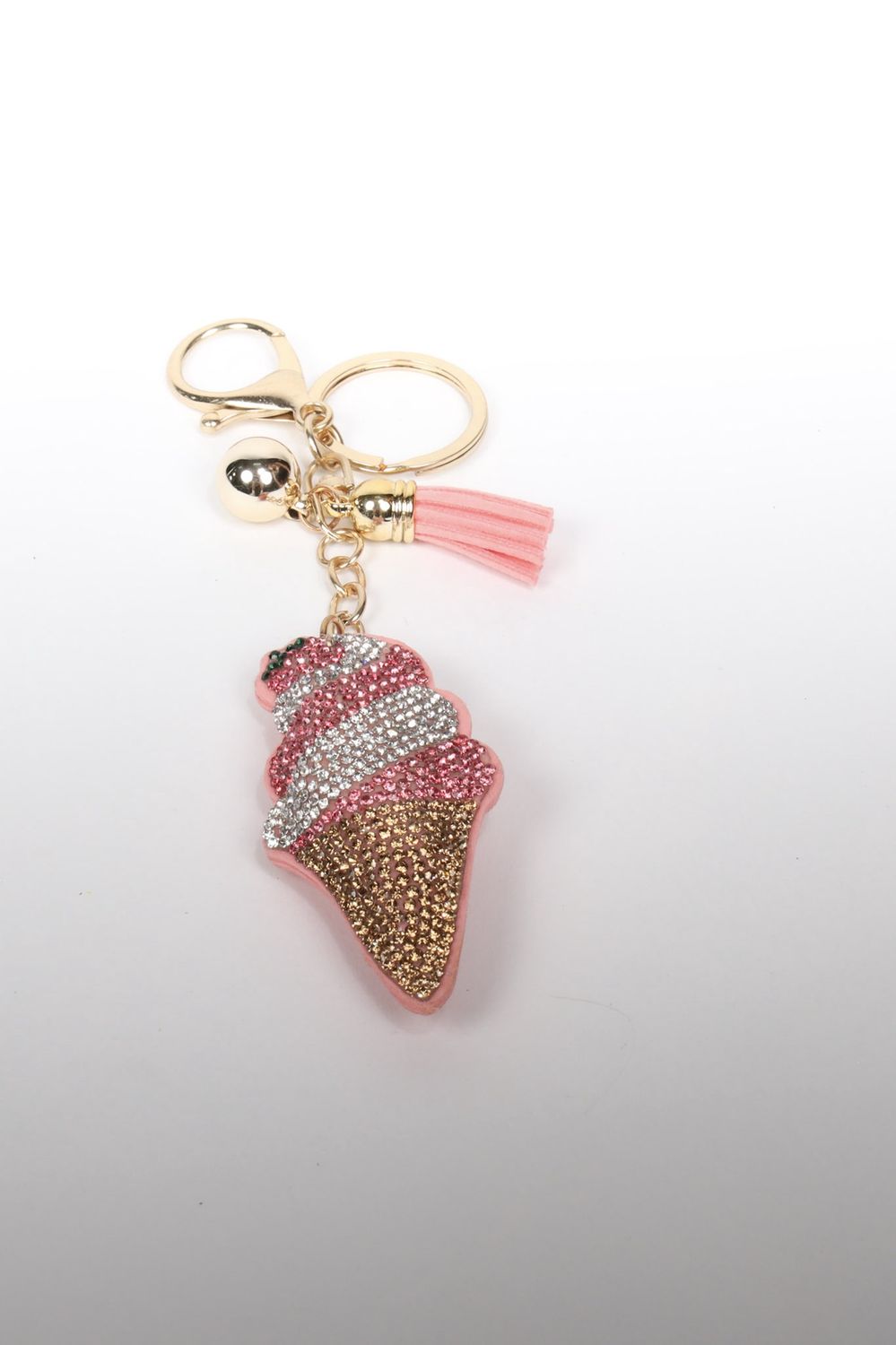 Rhinestoned Swirly Ice Cream Cone Keychain