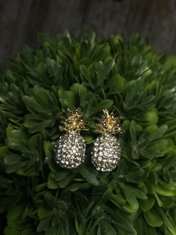 Gold Crystal Pineapple Earrings