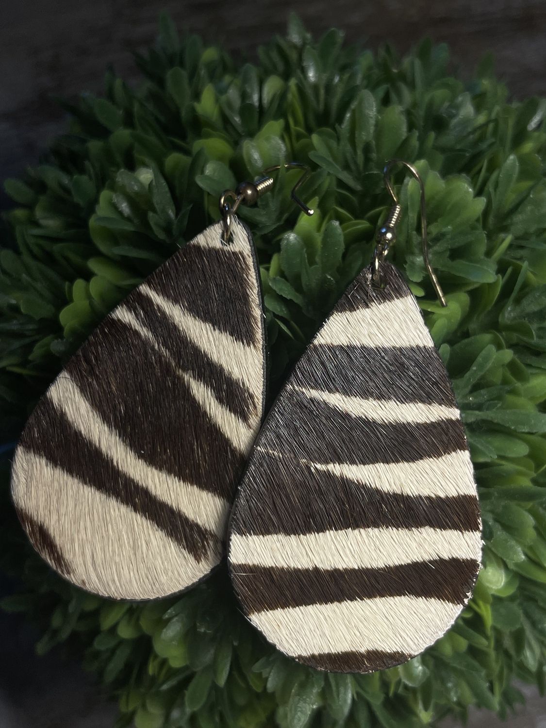 Zebra Cowhide Teardrop Earrings