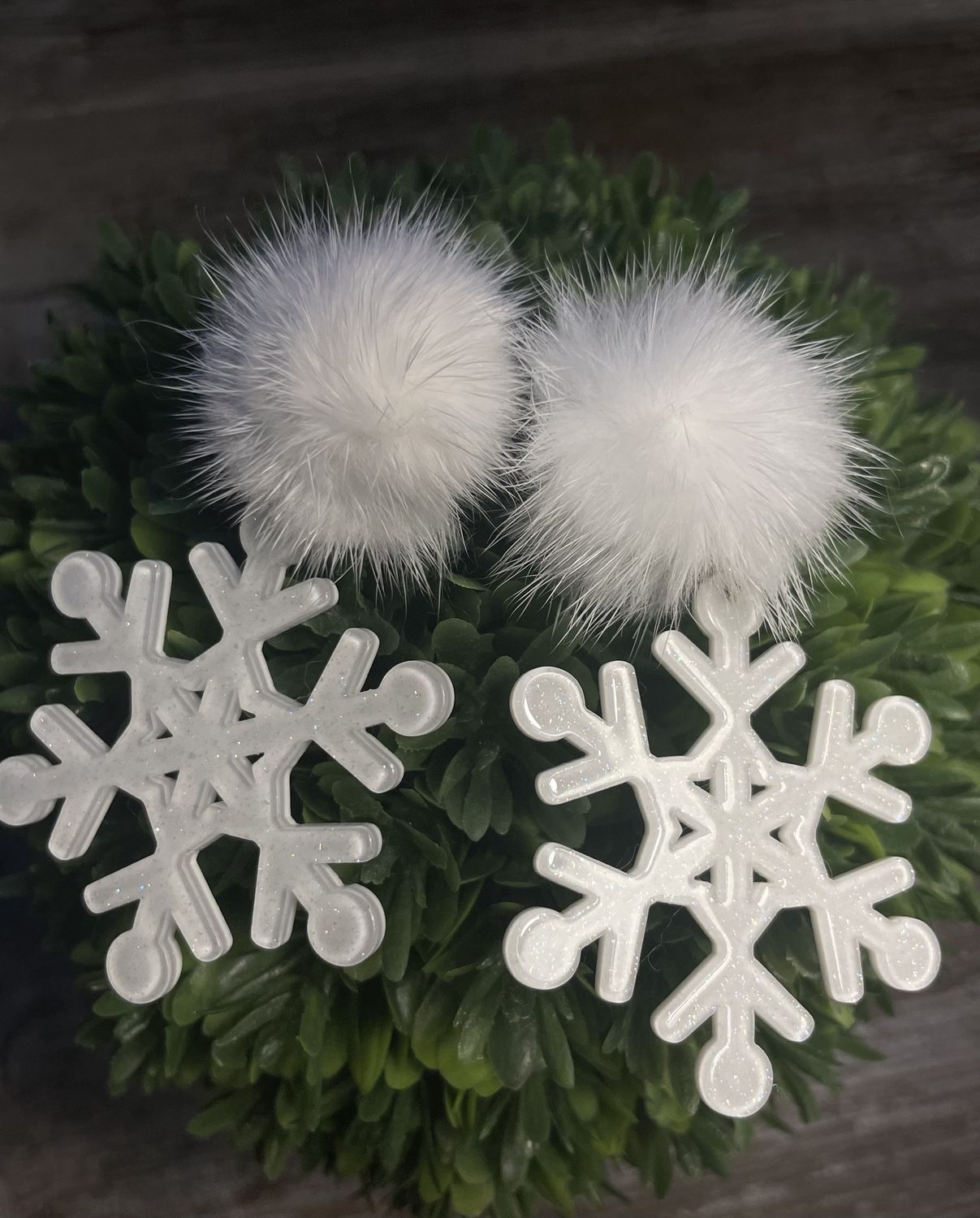 Pom Pom &amp; Snowflake Drop Earrings