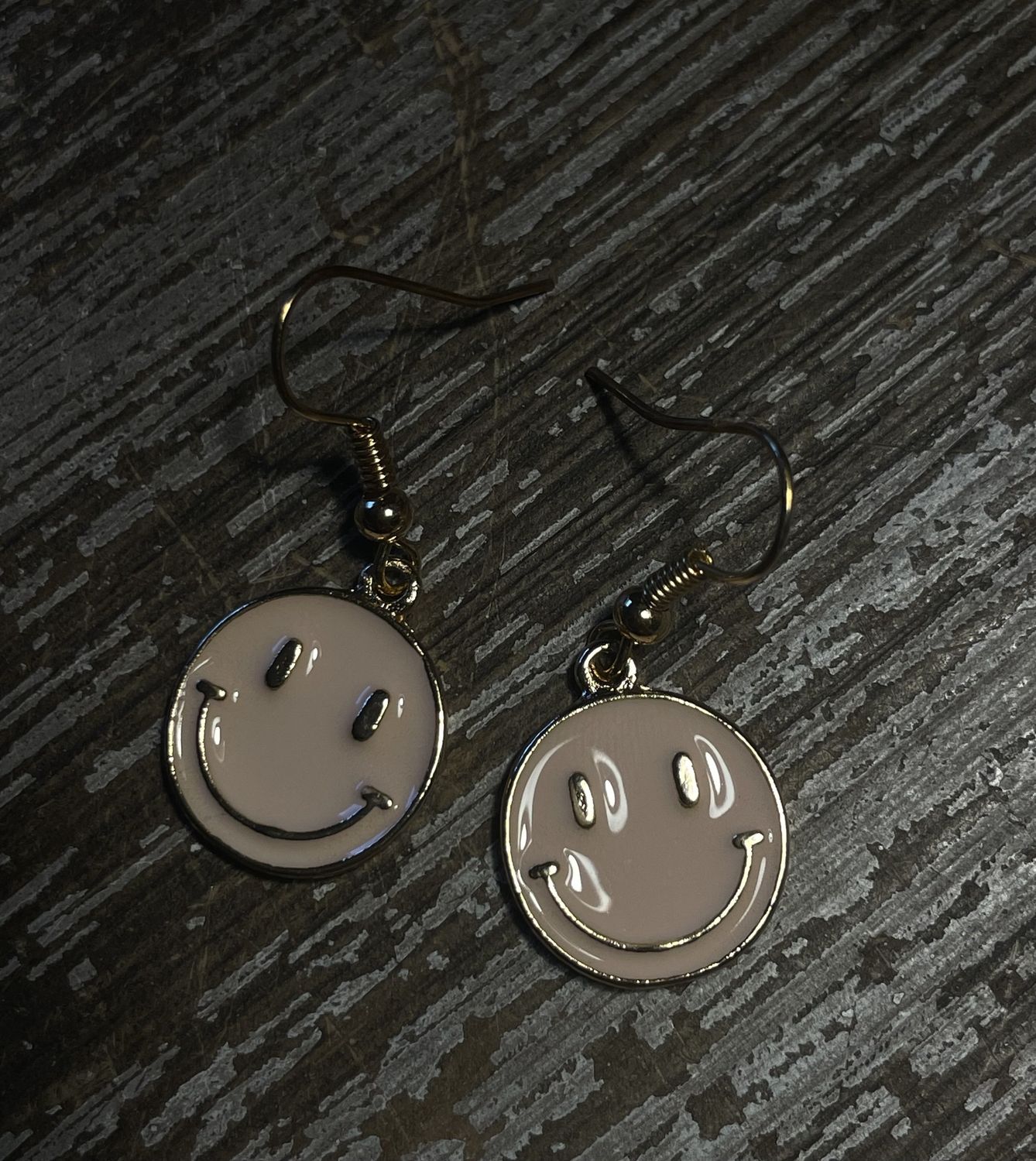 Peach Epoxy Smiley Face Earrings