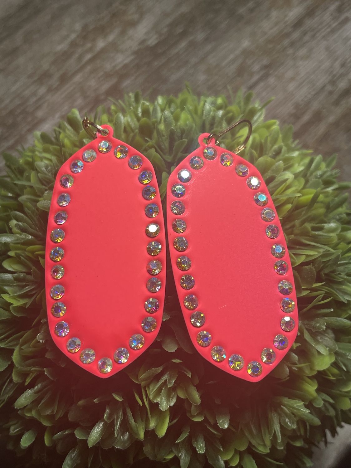 Neon Pink Coated Metal Oval Earrings