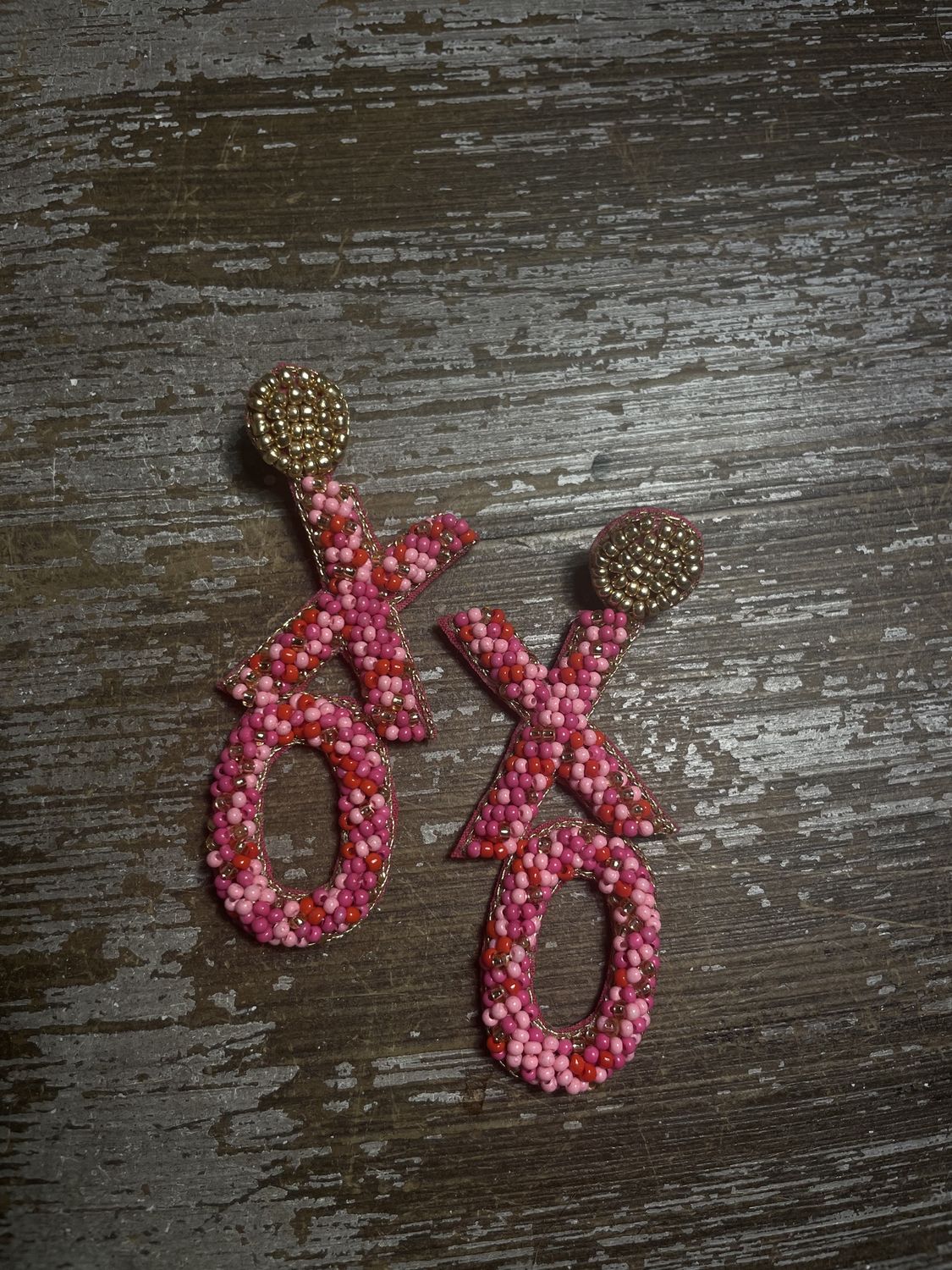 Pink And Red Beaded &#39;XO&#39; Earrings