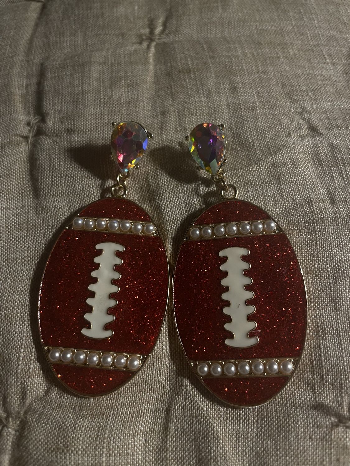 Sparkly Red Football Earrings