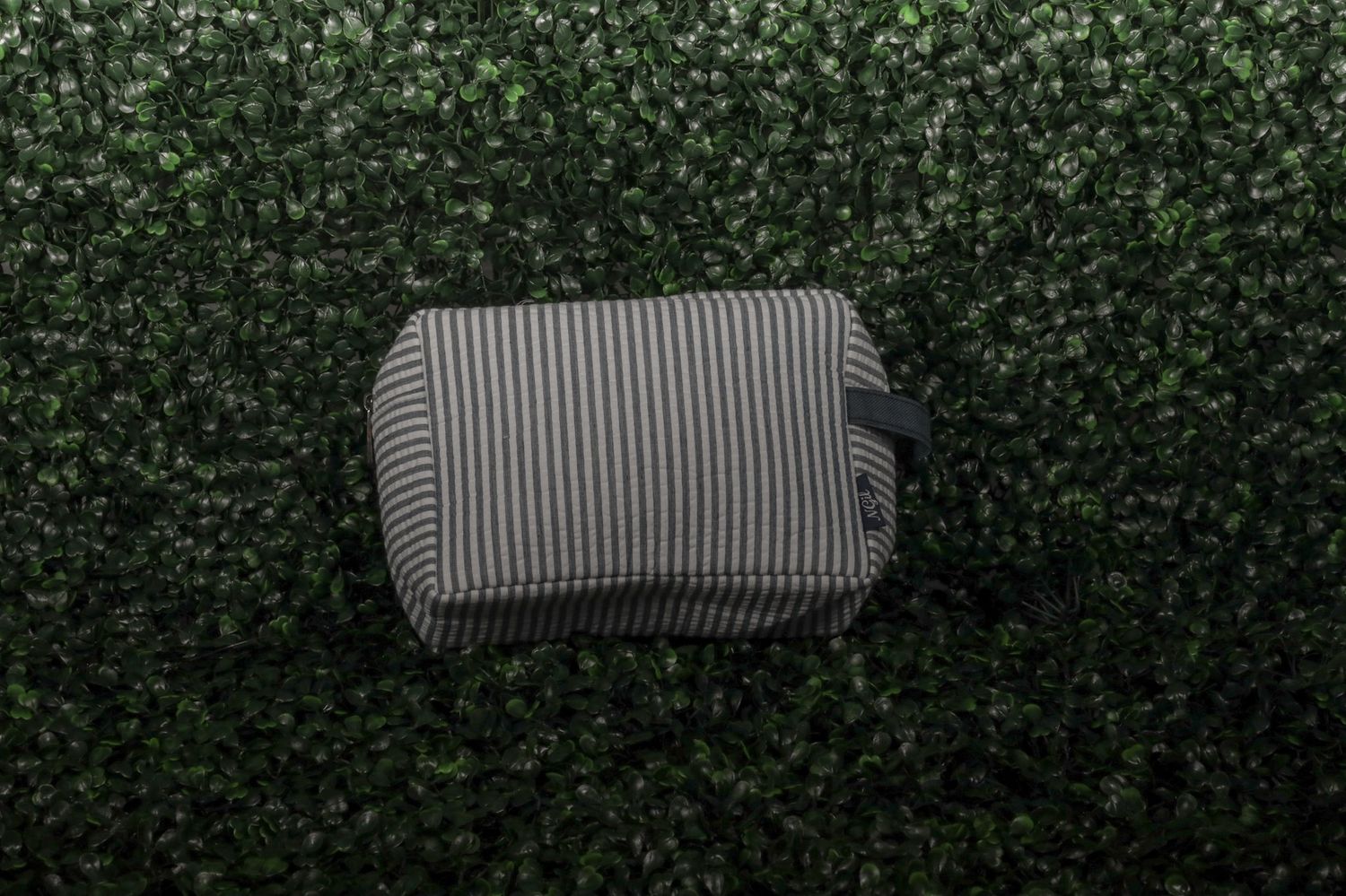 Navy Seersucker Toiletry/Make-up Bag (smaller)