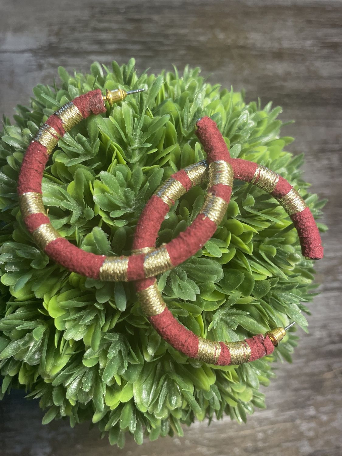 Burgundy Wrapped Thread Hoops