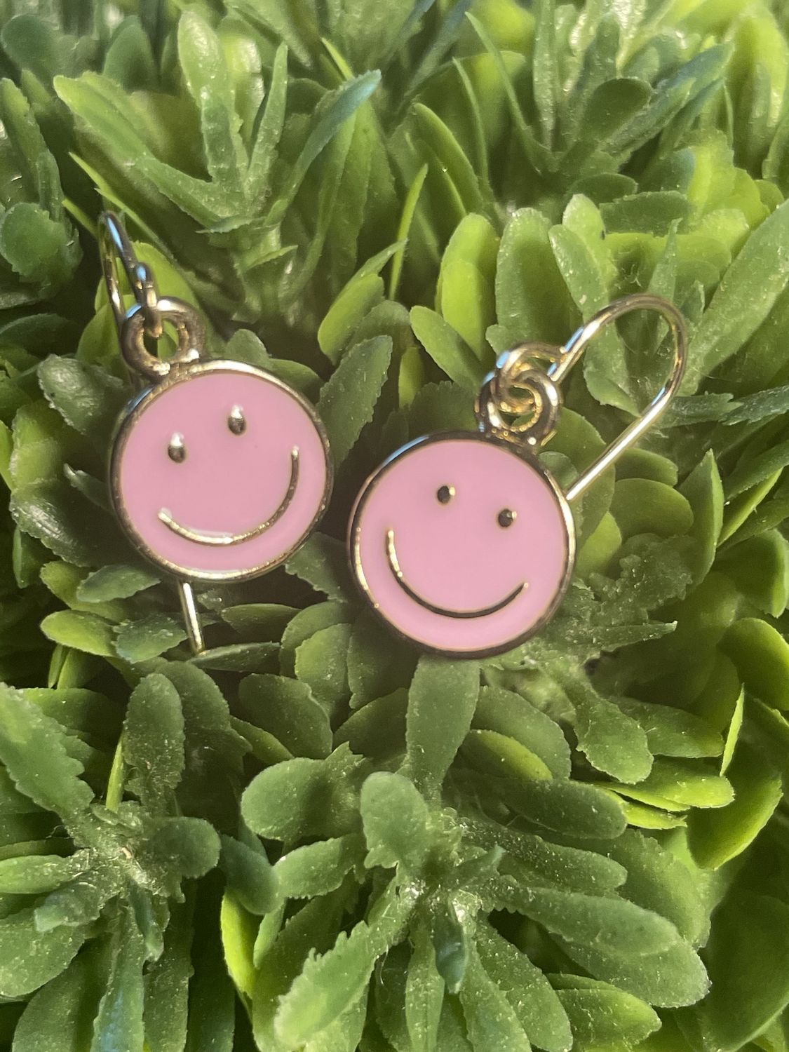 Light Pink Epoxy Smiley Face Dangle Earrings