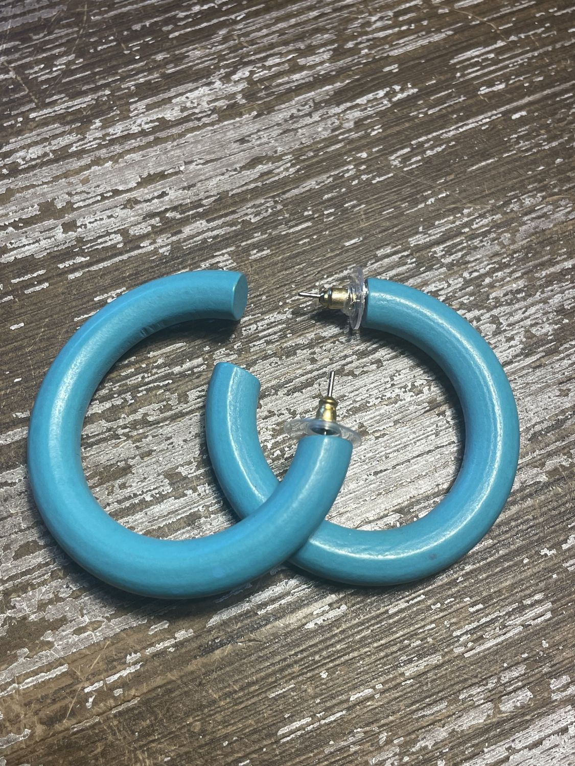 Wood Turquoise Hoop Earrings