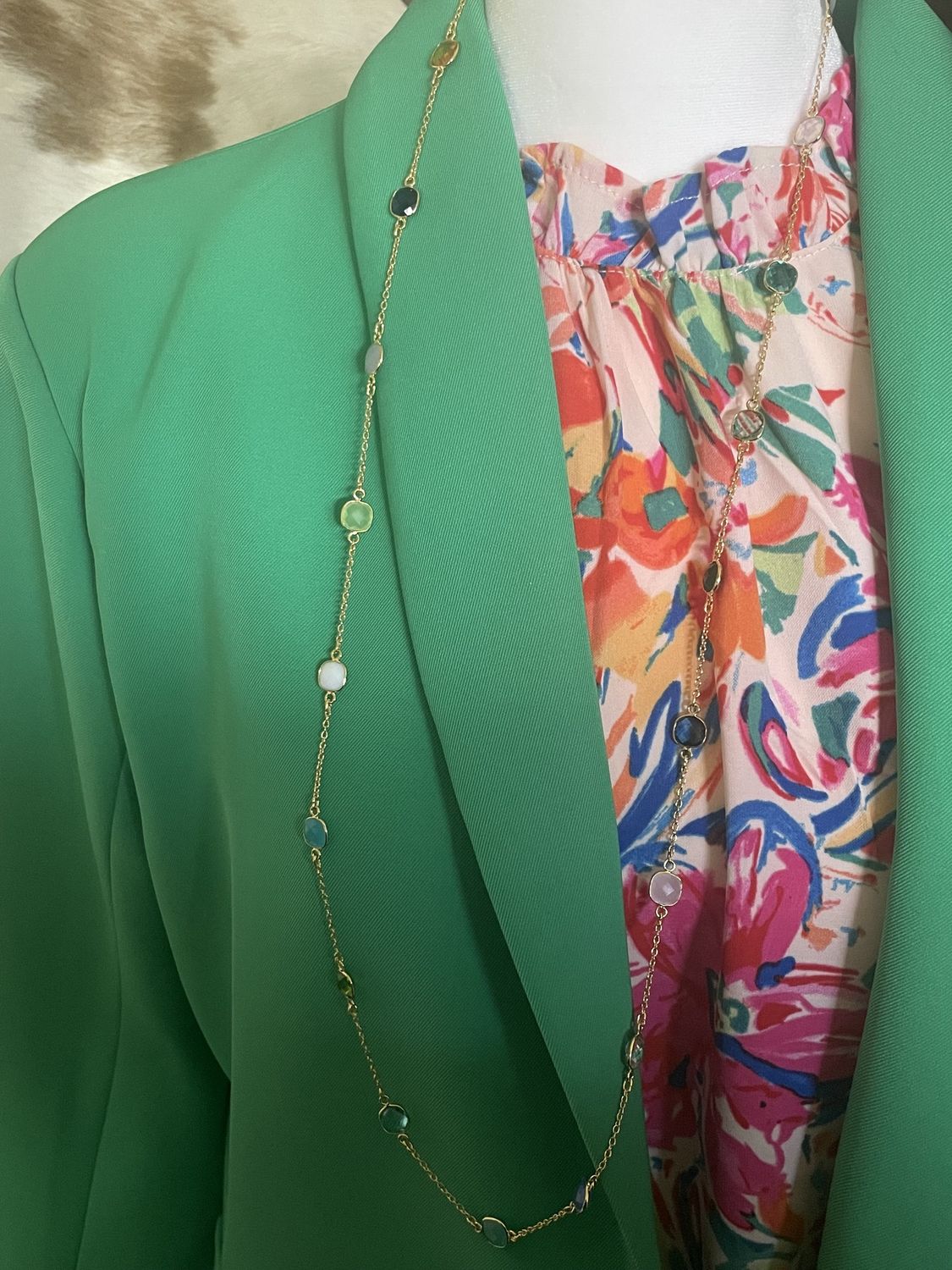 Long Colorful Beaded And Gold Chain Necklace