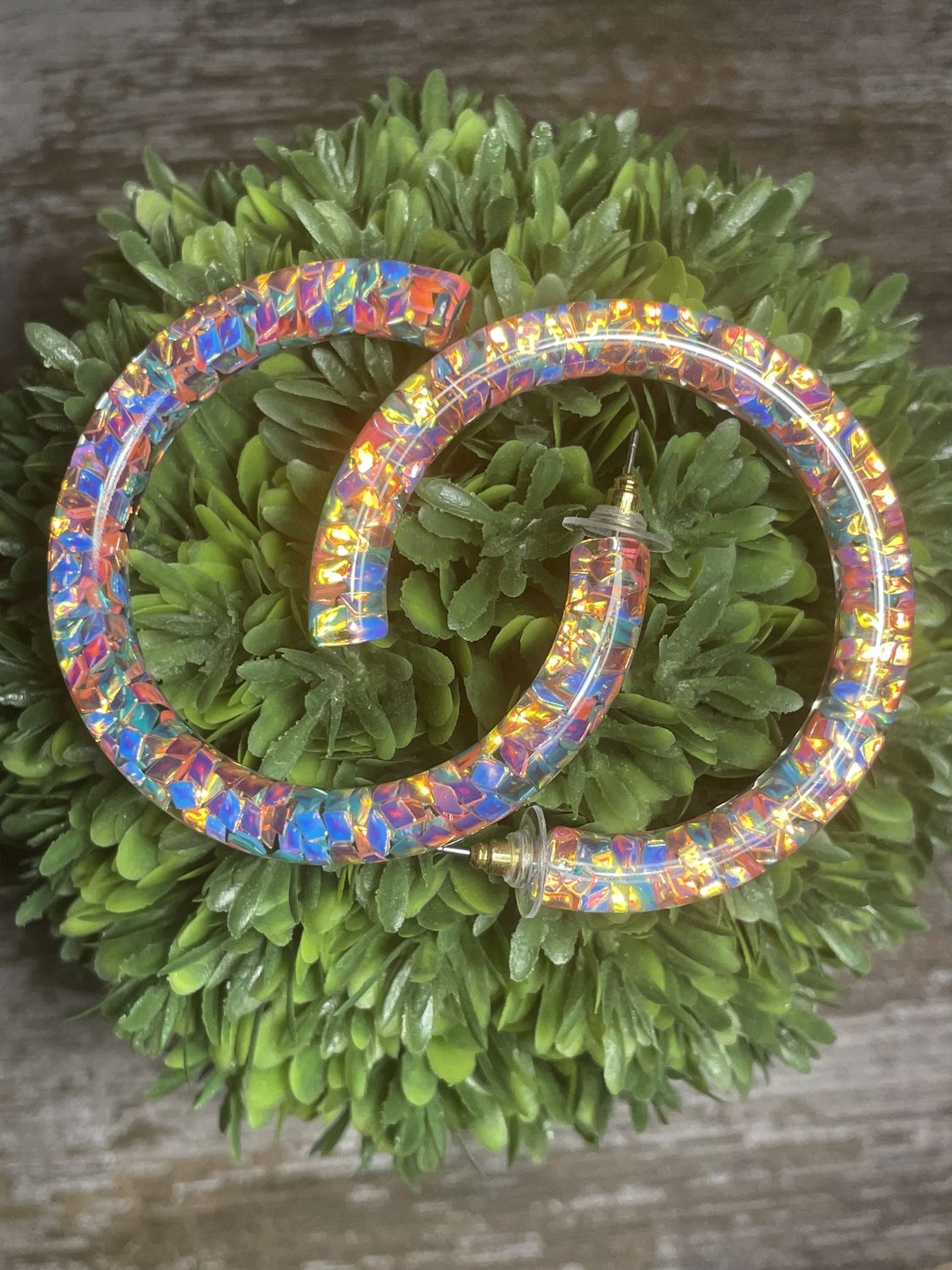 Pink/Multi Color 55mm Diamond Sequined Resin Hoops