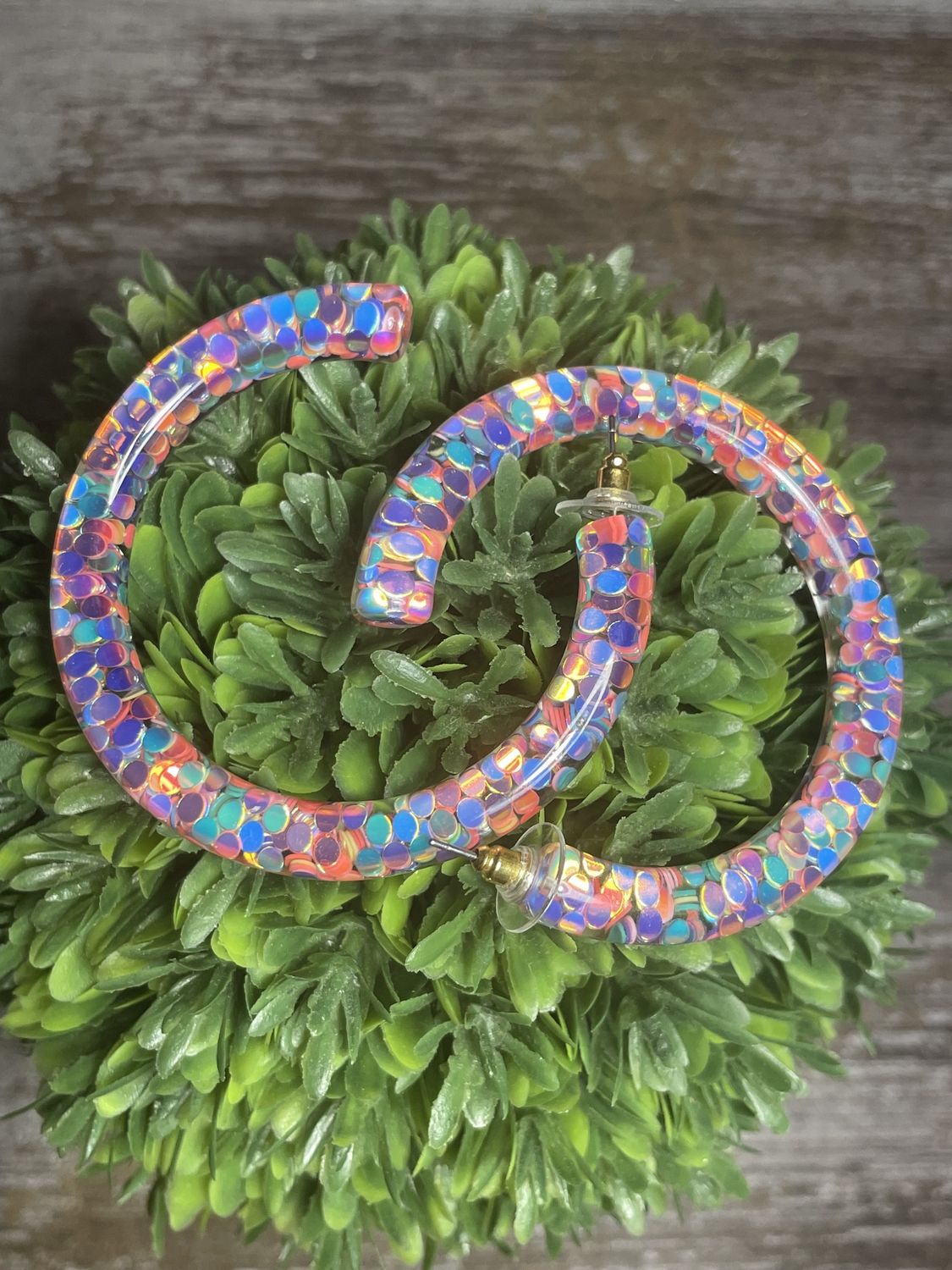 Pink/Multi Color 55mm Circle Sequined Resin Hoops