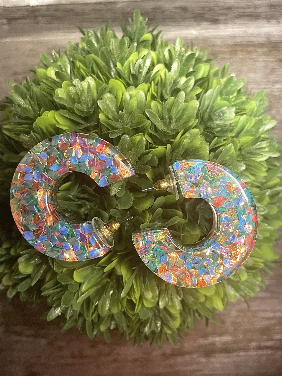 Mint/Pink Sequined Resin Hoops (Diamond Design)
