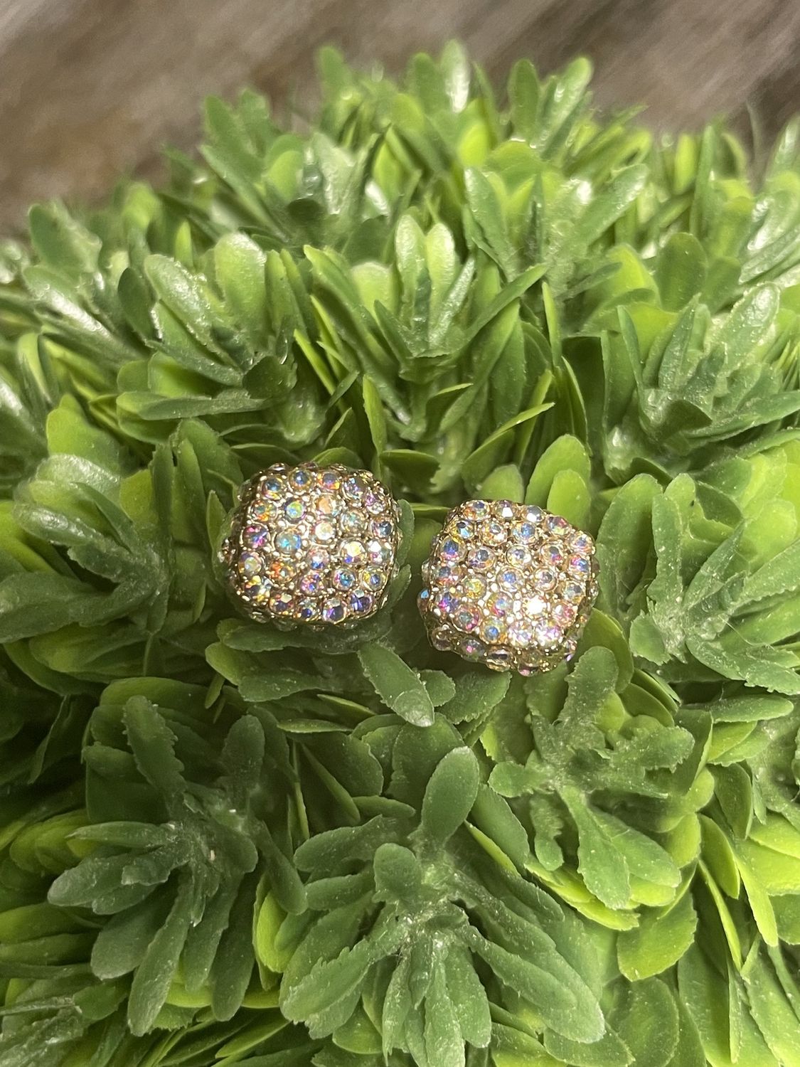 Gold Metal And Stone Square Stud Earrings