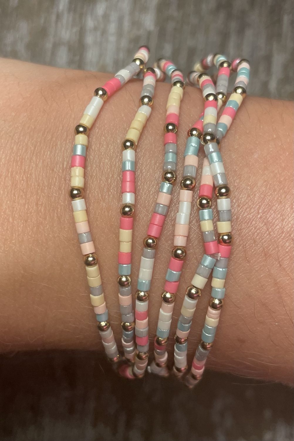 Set Of 6 Multicolor Beaded with Gold Accents Bracelets
