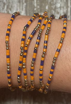 Set Of 6 Orange And Blue Beaded Bracelets