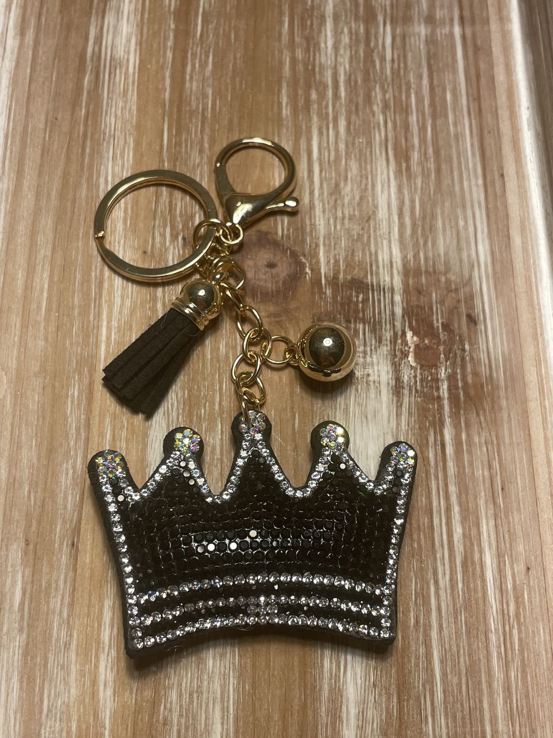 Rhinestoned Black Crown Keychain