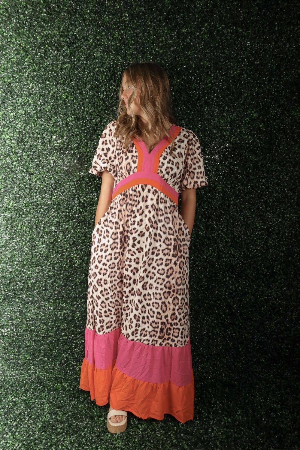 Leopard/Pink/Orange Maxi Dress