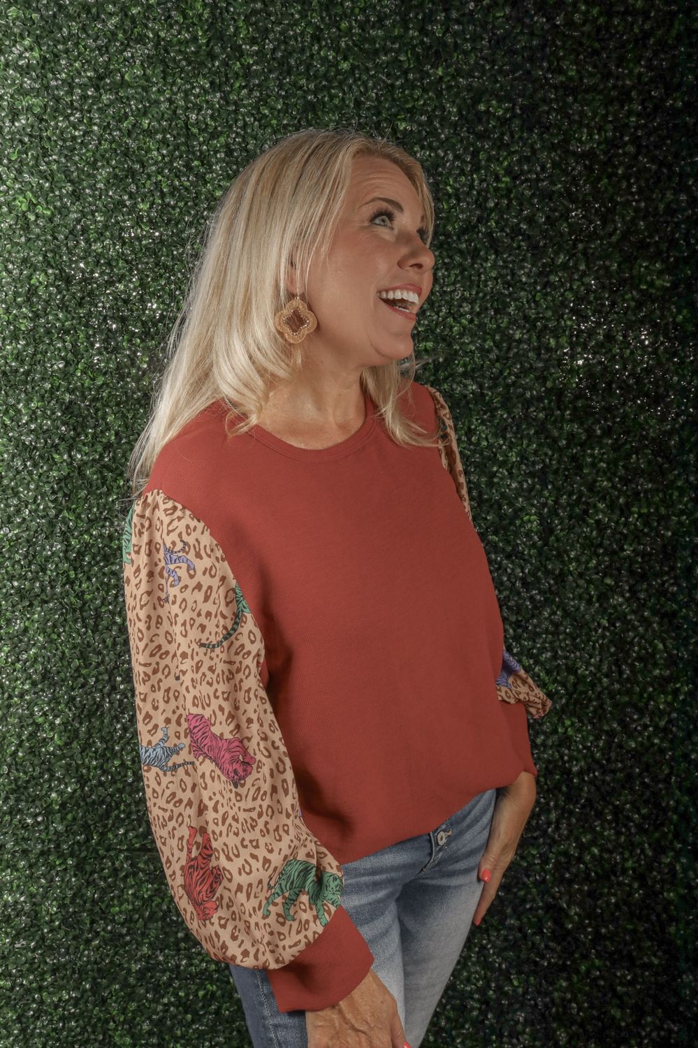 Burgendy/Cheetah Sleeve Top