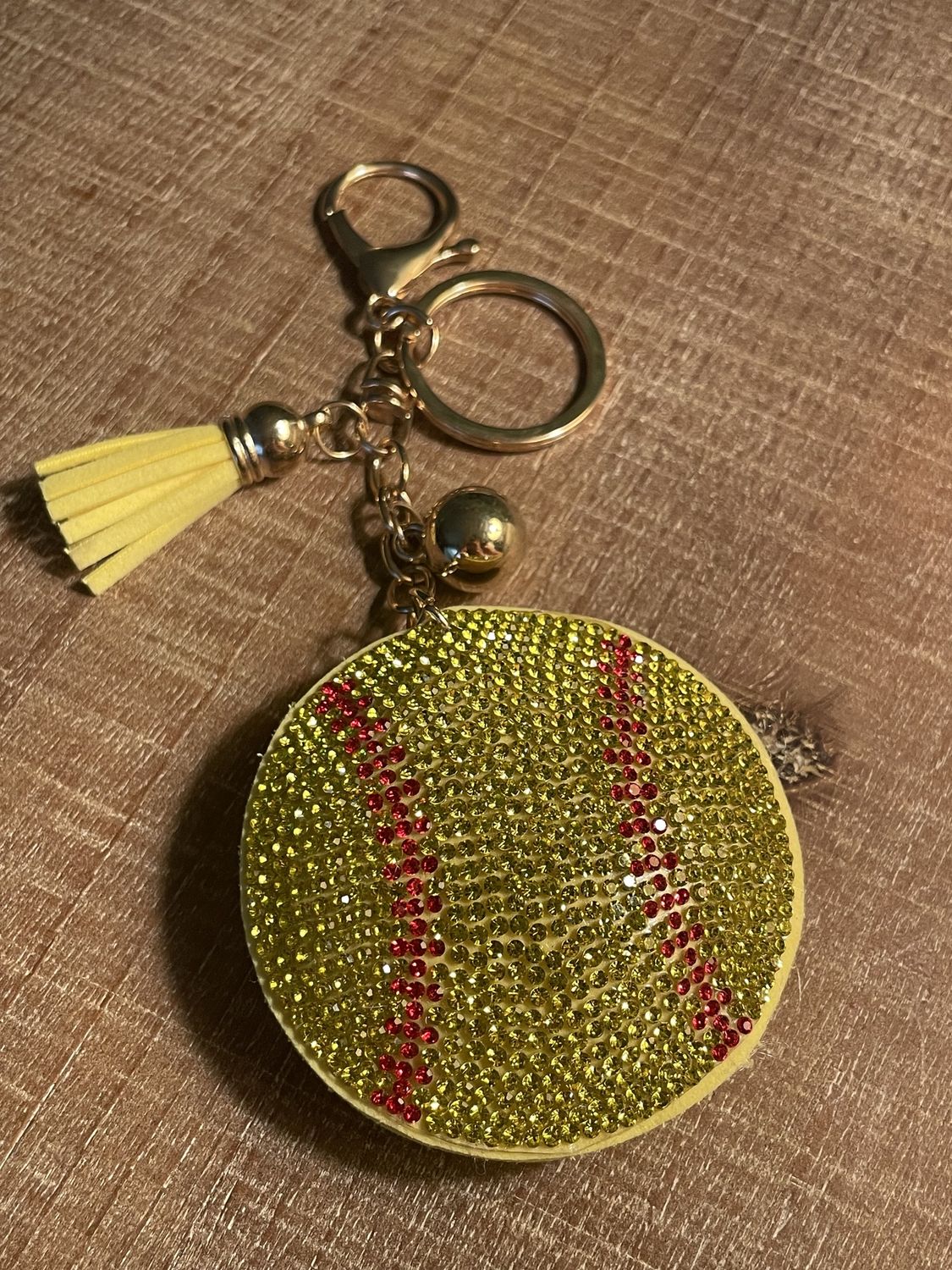 Rhinestone Softball Keychain
