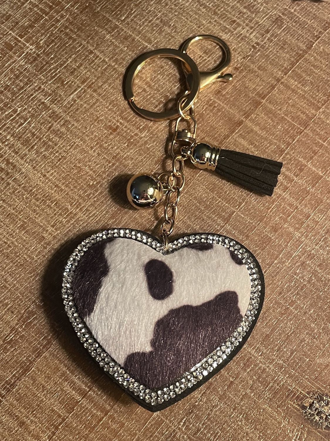 Rhinestone Cow Print Keychain