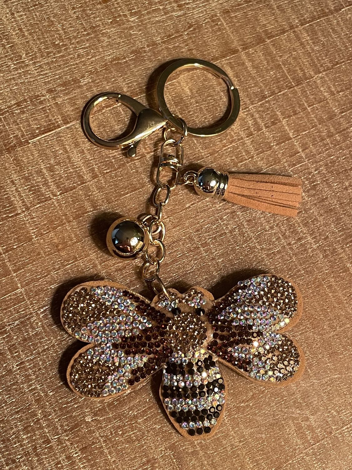 Rhinestone Gold Bee Keychain