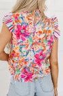 Abstract Striped Flowery Ruffled Blouse
