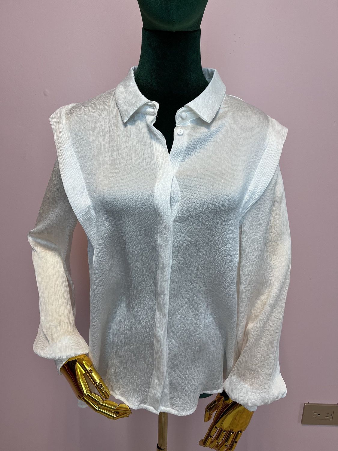 Ruffle Detail White Top, Size: Small