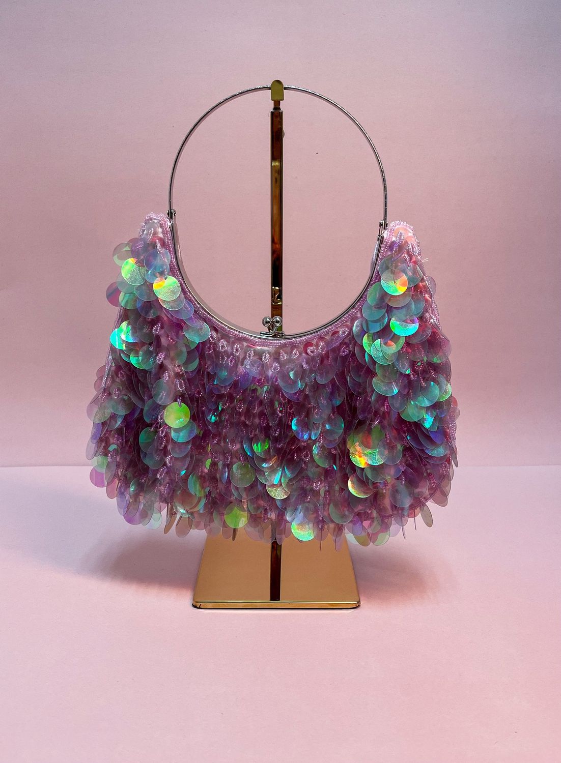 Sequined Handbag, Color: Lilac