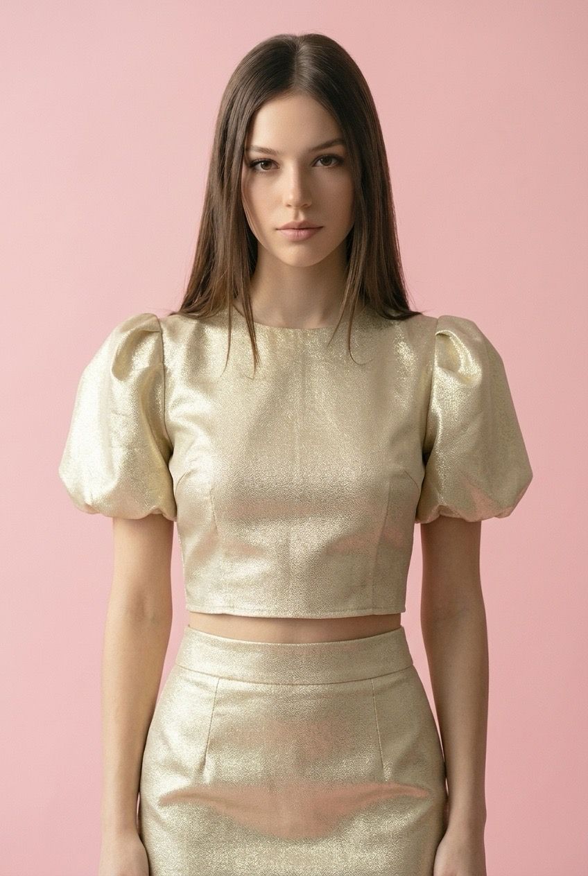 Bubble Sleeve Crop Top