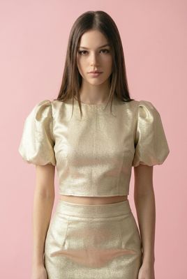 Bubble Sleeve Crop Top